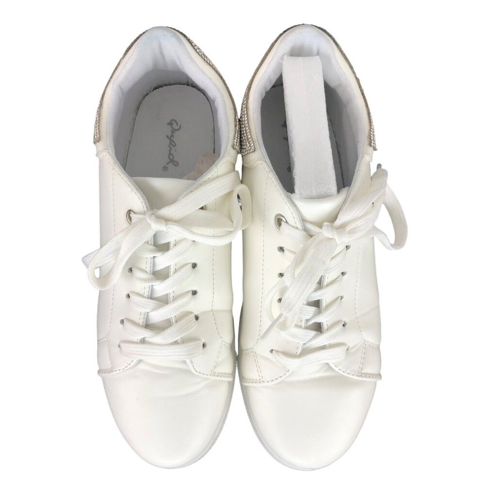 Qupid Womens Size 8 White & Silver Rhinestones Platform Sneakers - Picture 5 of 14